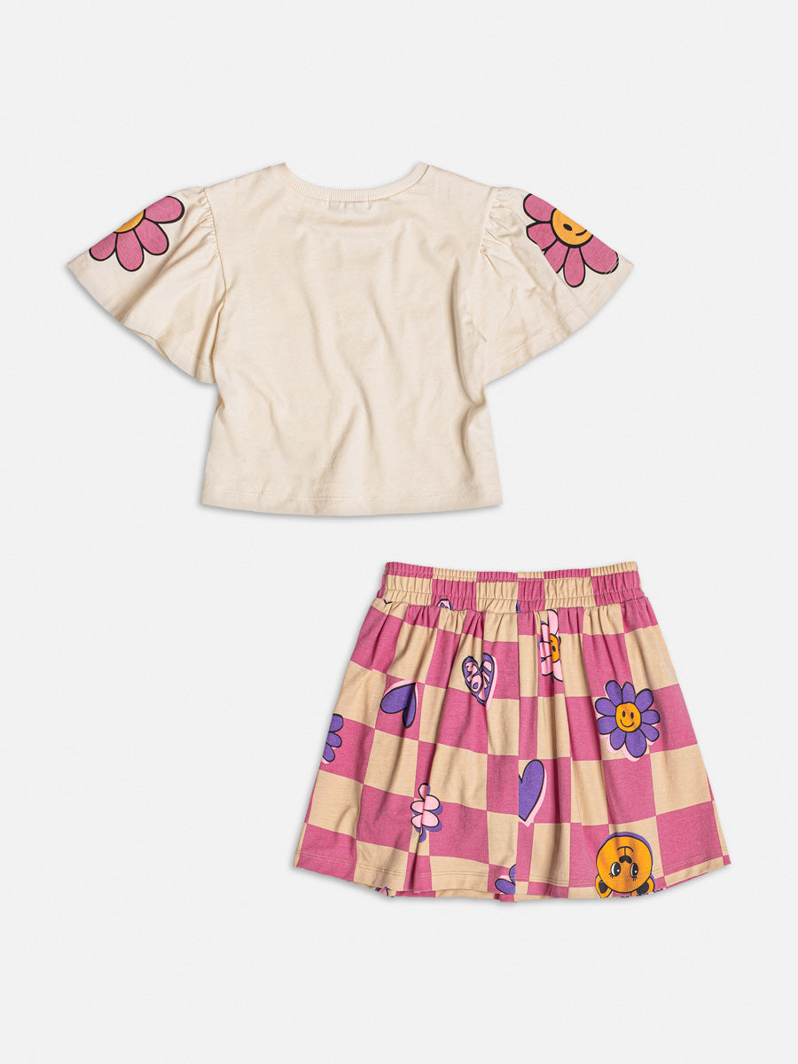 Conjunto Infantil Momi Inverno Saia e Blusa Manga Curta Florzinha