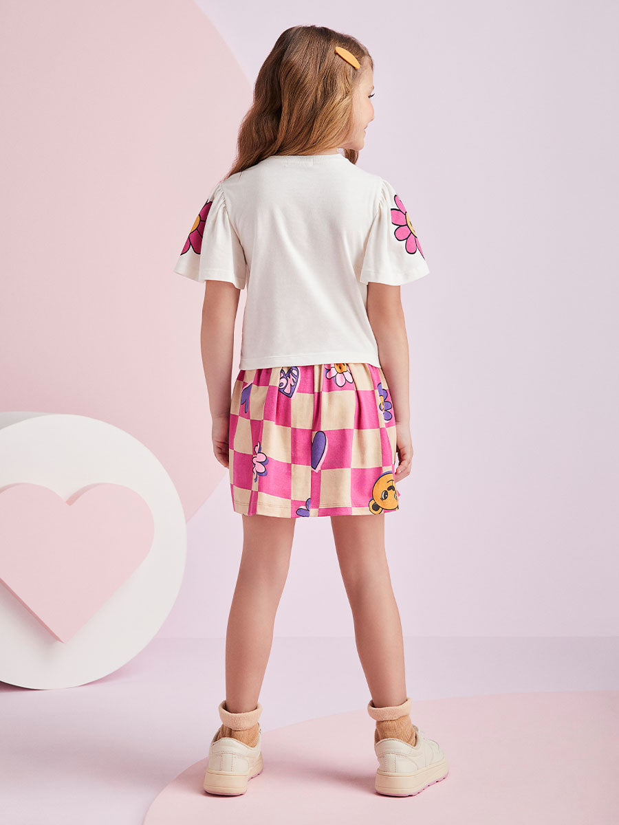 Conjunto Infantil Momi Inverno Saia e Blusa Manga Curta Florzinha