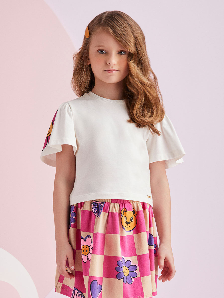 Conjunto Infantil Momi Inverno Saia e Blusa Manga Curta Florzinha