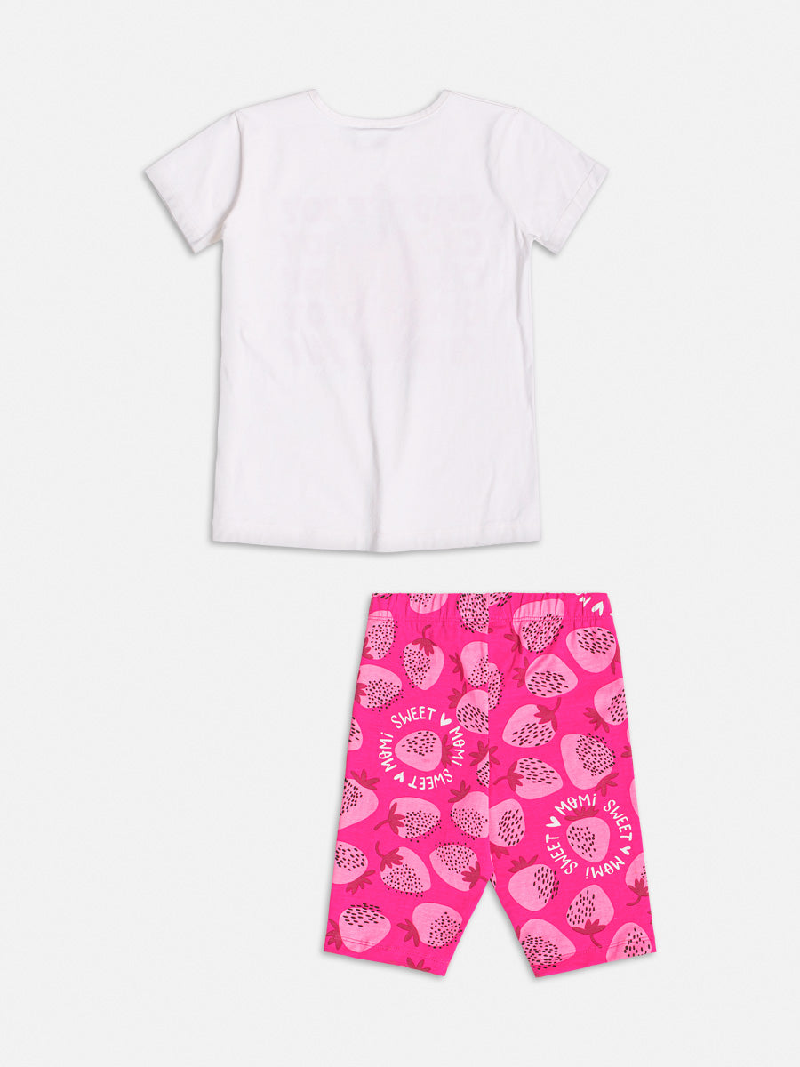 Conjunto Infantil Momi Verão Shorts Ciclista Pink e Blusa Morango