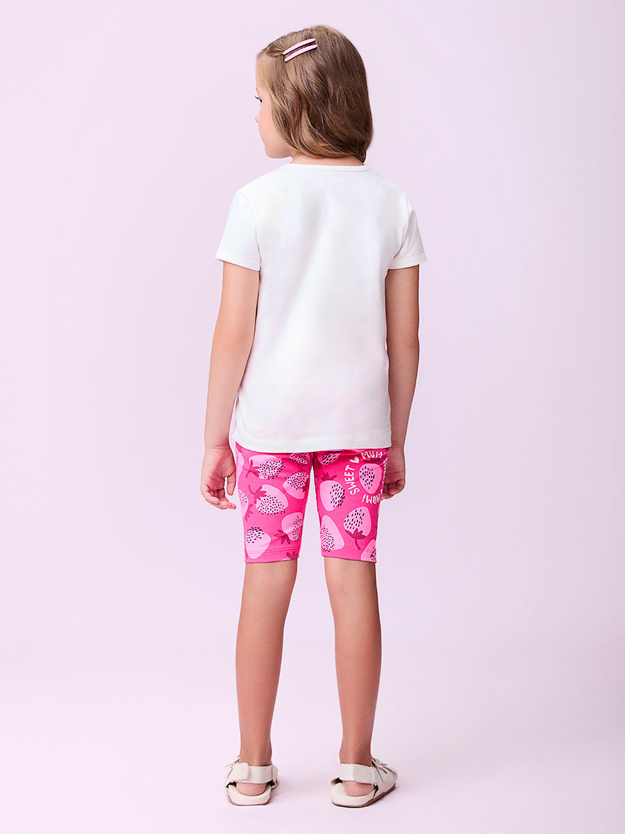 Conjunto Infantil Momi Verão Shorts Ciclista Pink e Blusa Morango
