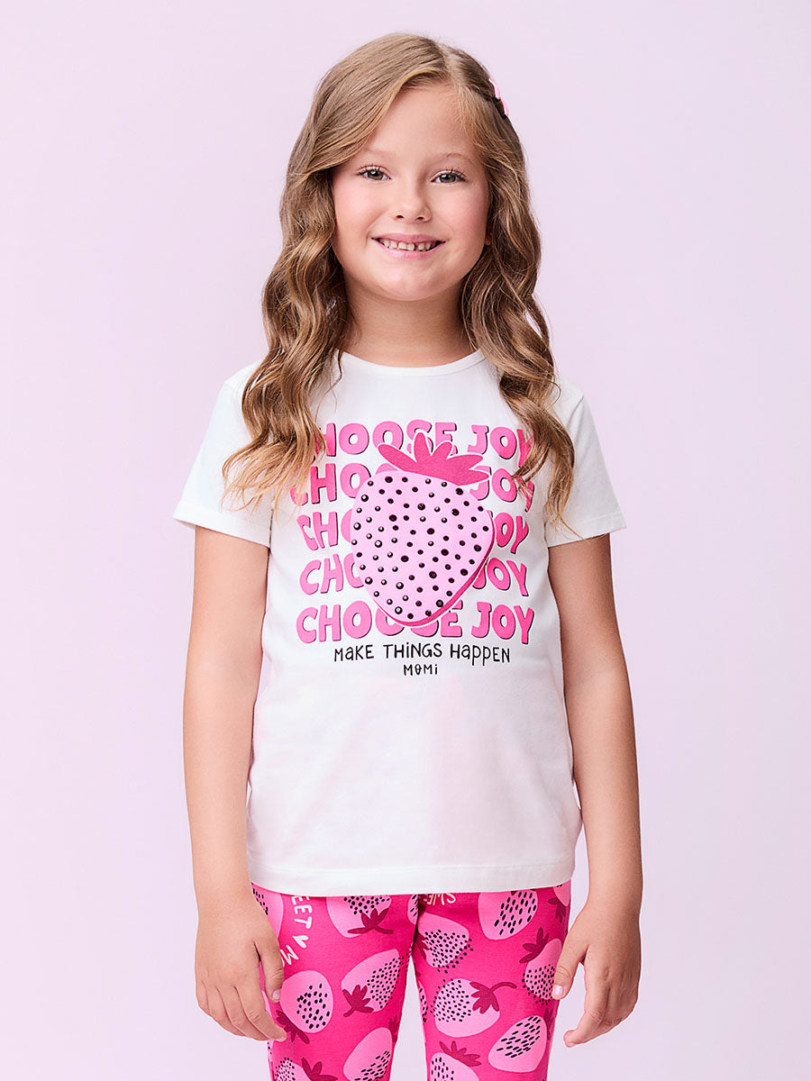 Conjunto Infantil Momi Verão Shorts Ciclista Pink e Blusa Morango