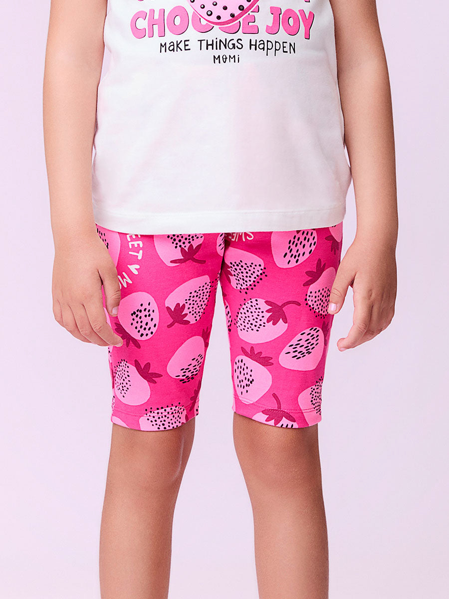 Conjunto Infantil Momi Verão Shorts Ciclista Pink e Blusa Morango