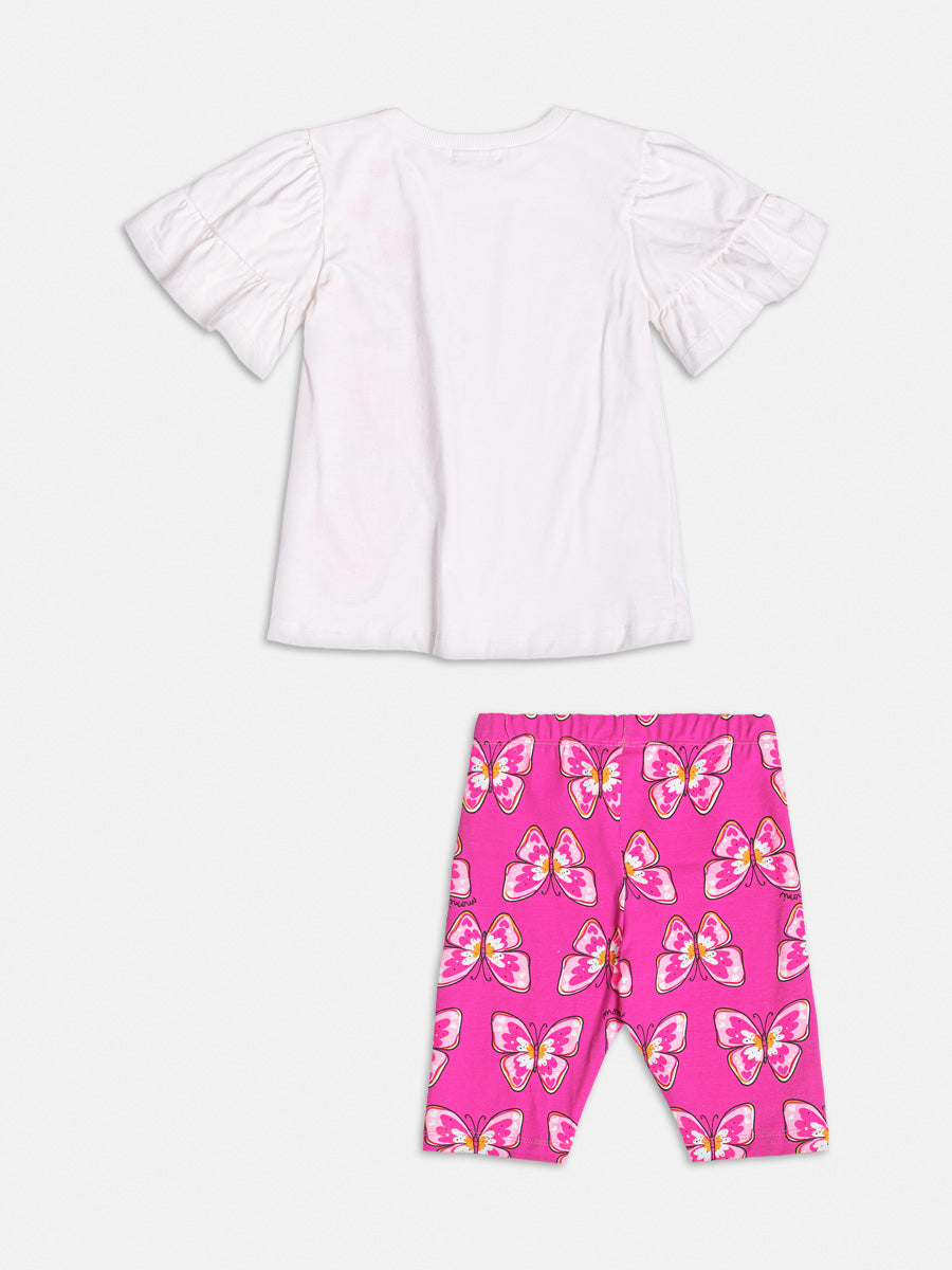 Conjunto Infantil Momi Verão Shorts Ciclista e Blusa Borboleta