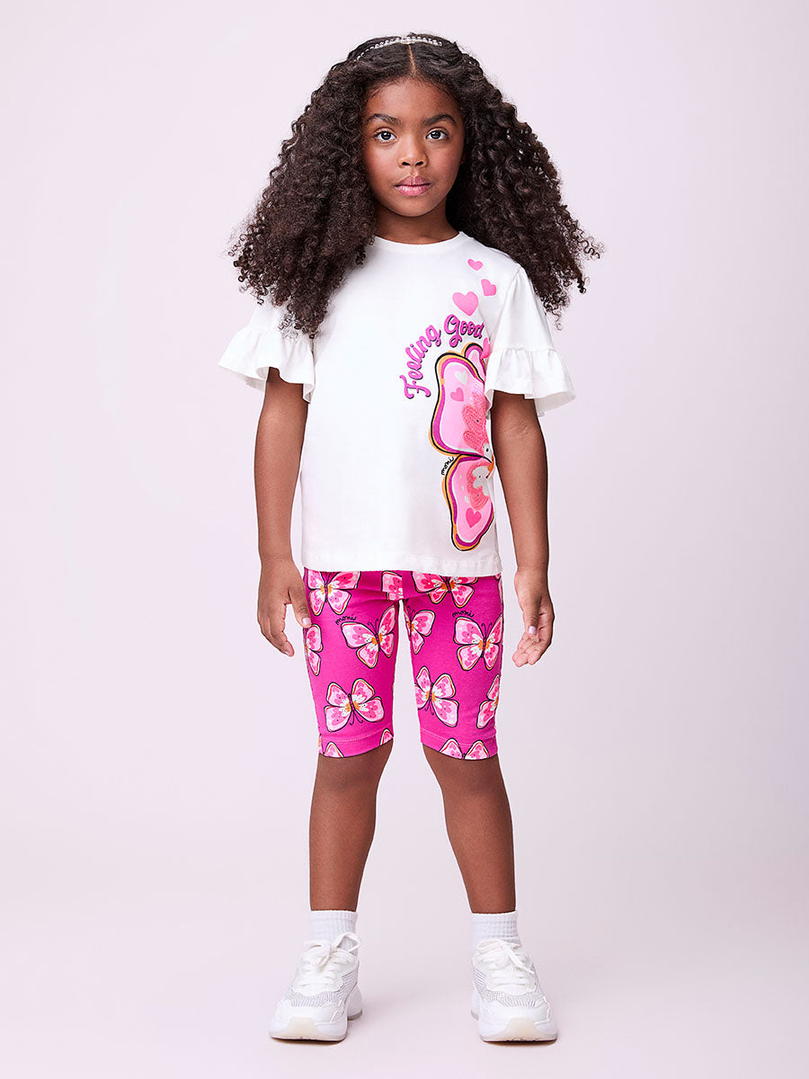Conjunto Infantil Momi Verão Shorts Ciclista e Blusa Borboleta