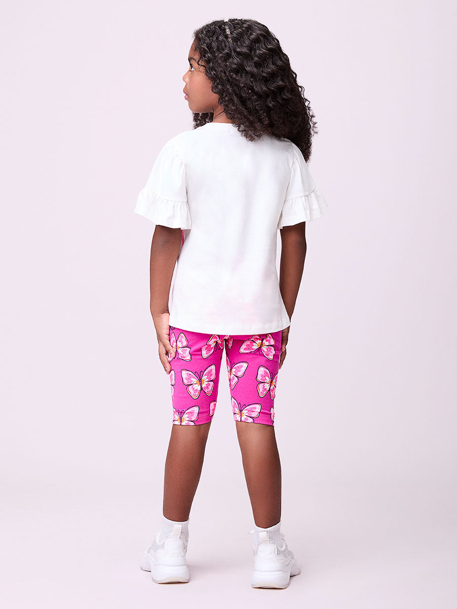 Conjunto Infantil Momi Verão Shorts Ciclista e Blusa Borboleta