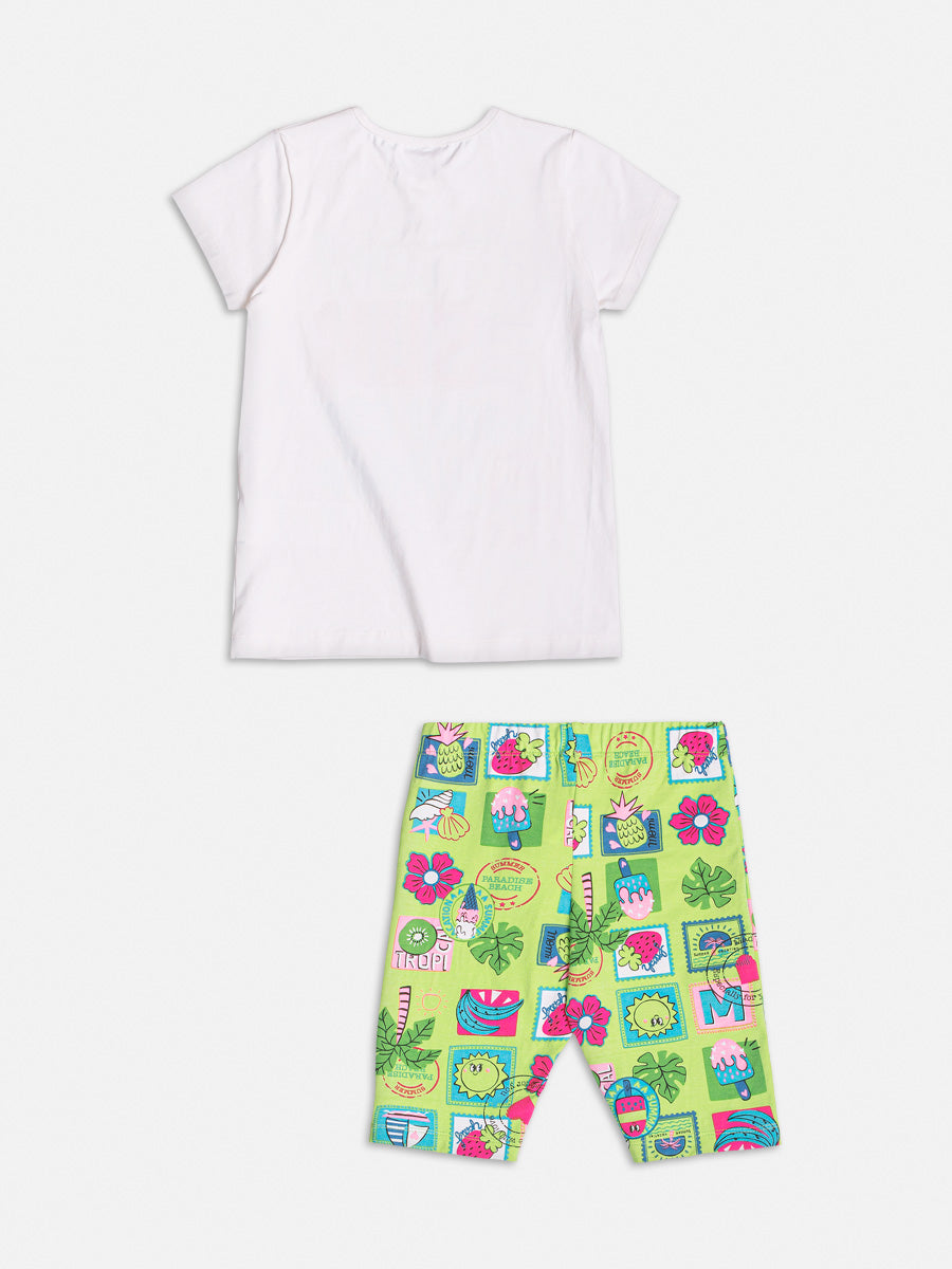 Conjunto Infantil Momi Verão Shorts Ciclista Verde e Blusa Summer