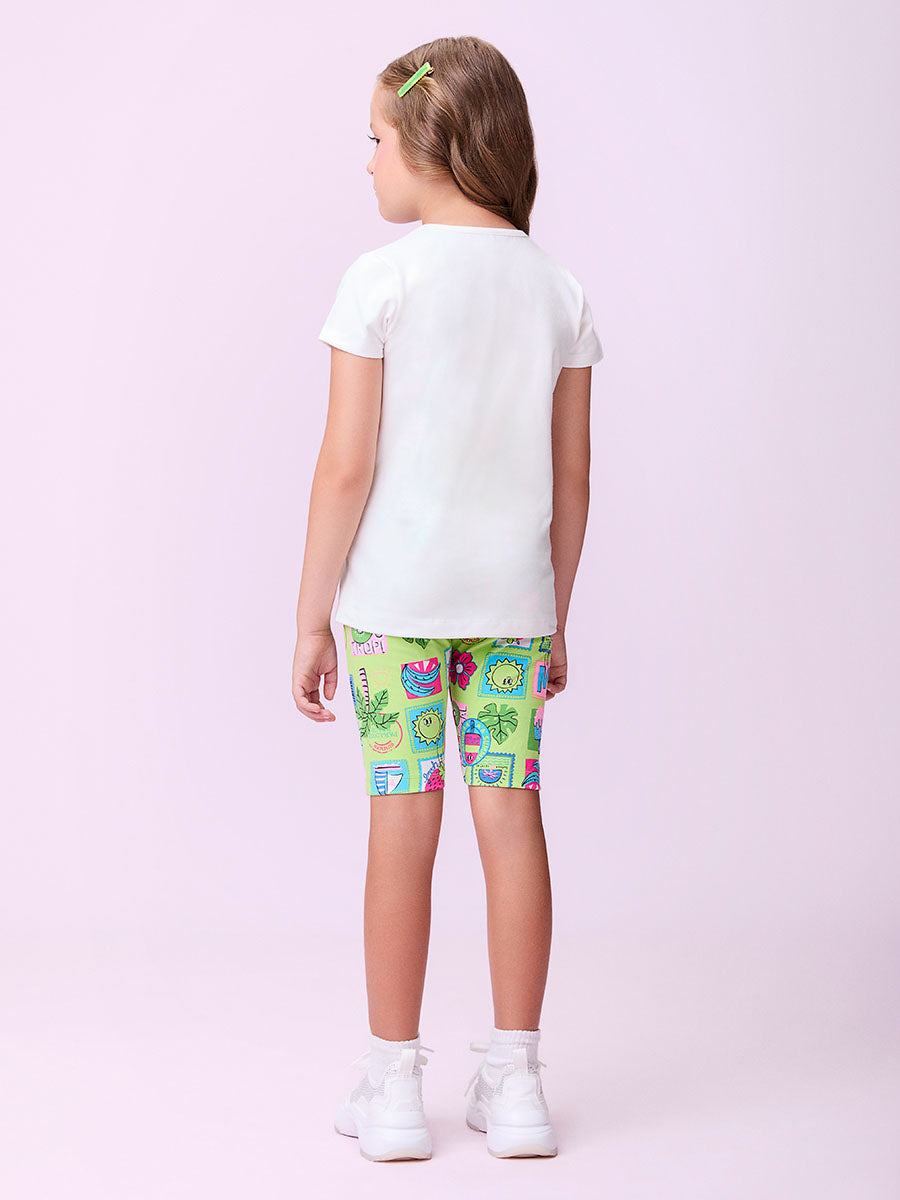 Conjunto Infantil Momi Verão Shorts Ciclista Verde e Blusa Summer