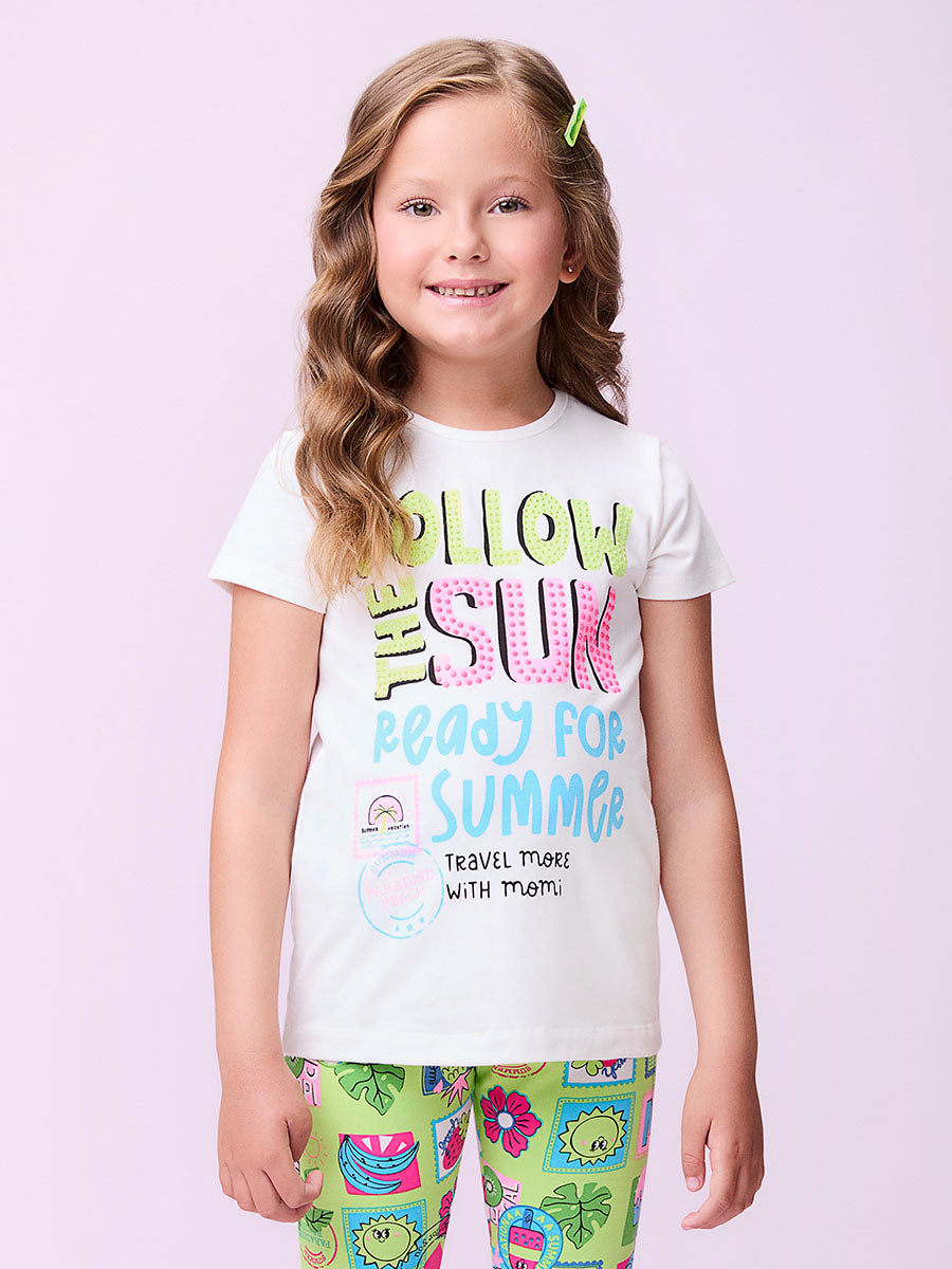 Conjunto Infantil Momi Verão Shorts Ciclista Verde e Blusa Summer