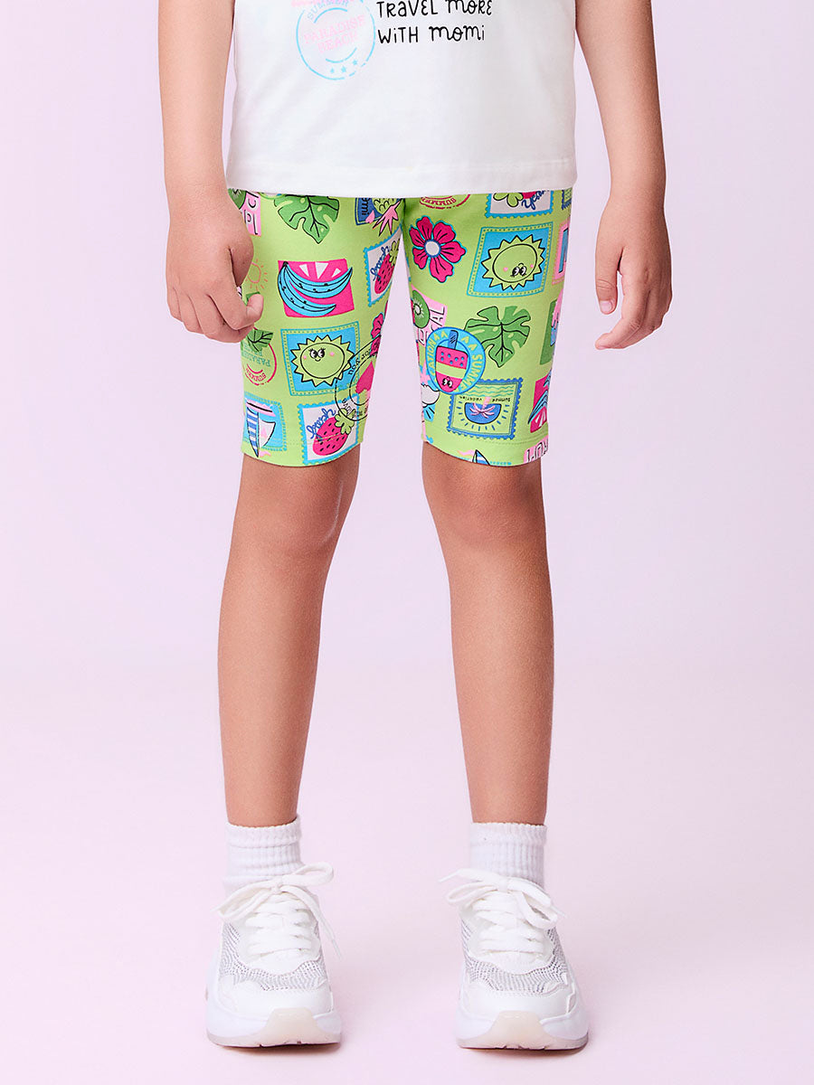 Conjunto Infantil Momi Verão Shorts Ciclista Verde e Blusa Summer