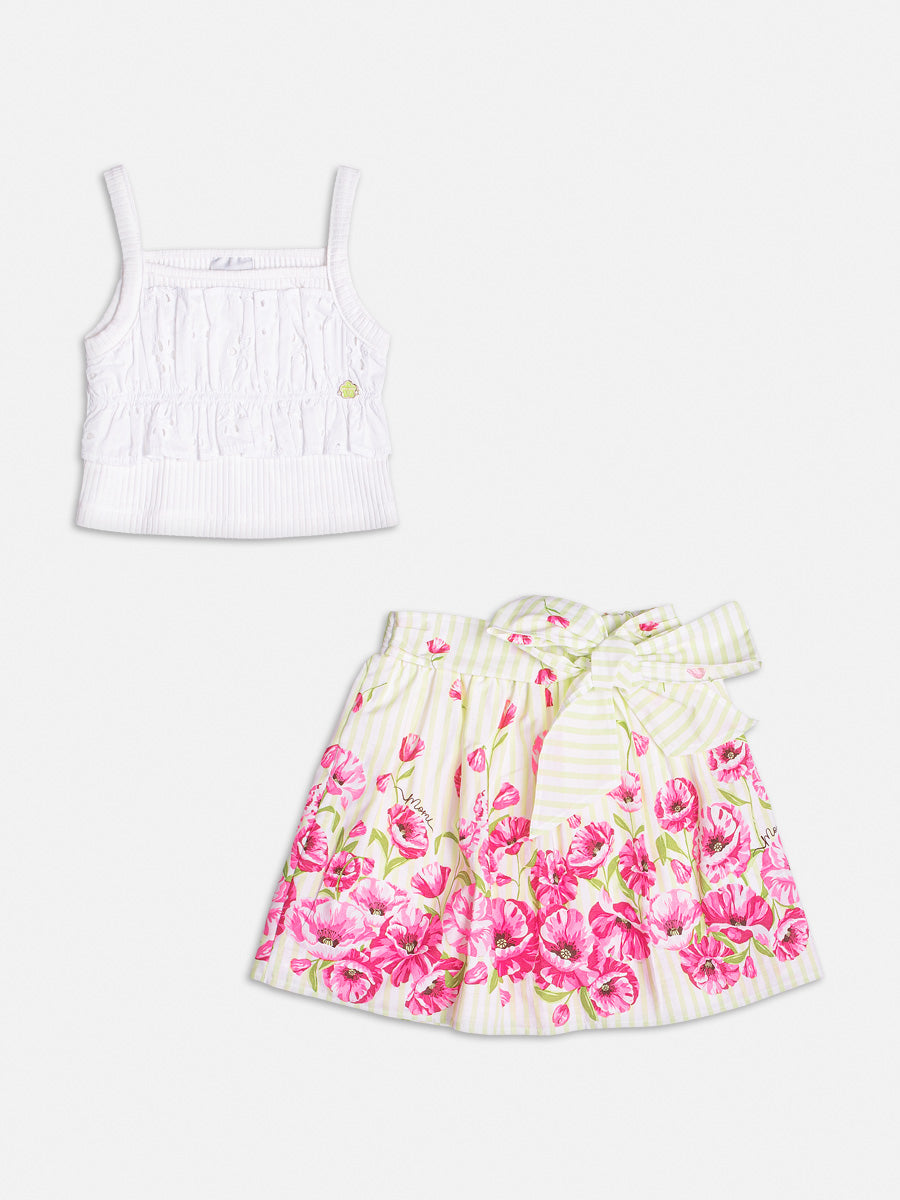 Conjunto Infantil Momi Verão Saia Verde Flor e Blusa Regata