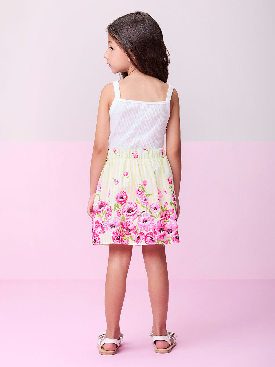 Conjunto Infantil Momi Verão Saia Verde Flor e Blusa Regata