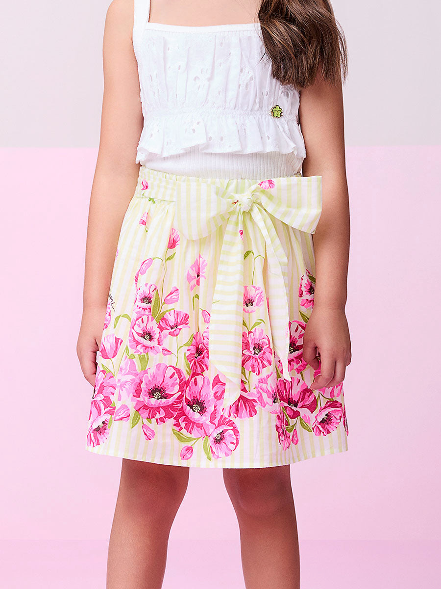 Conjunto Infantil Momi Verão Saia Verde Flor e Blusa Regata