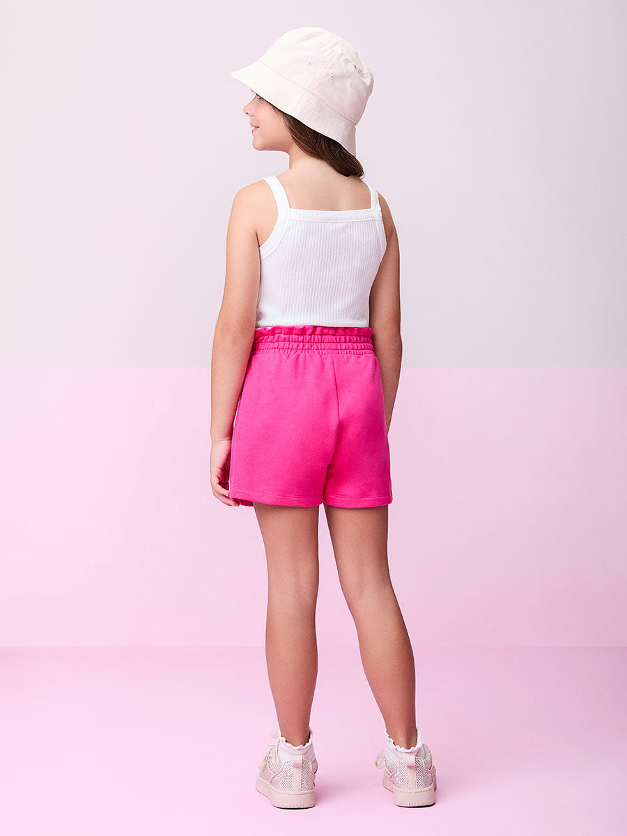 Conjunto Infantil Momi Verão Shorts Saia Rosa e Regata Morango