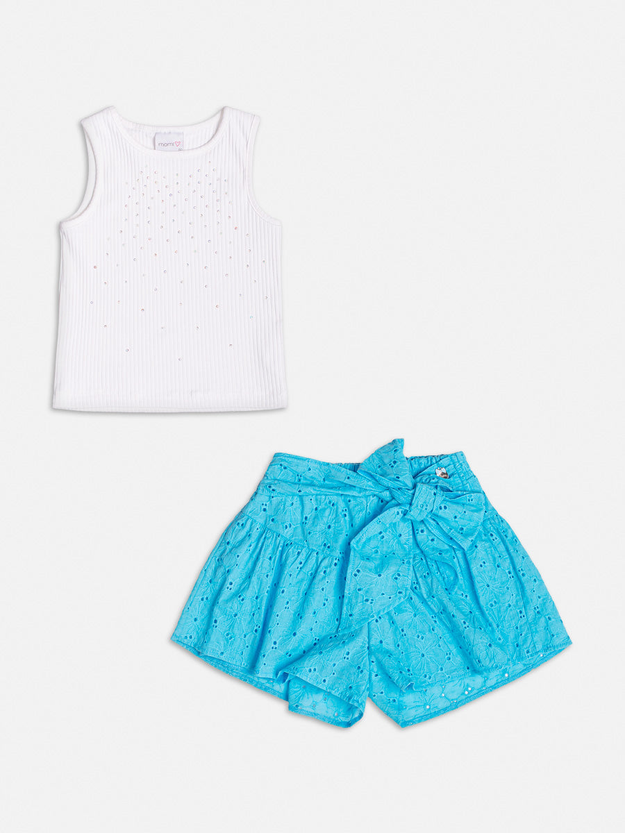 Conjunto Infantil Momi Verão Shorts Laise Azul e Blusa
