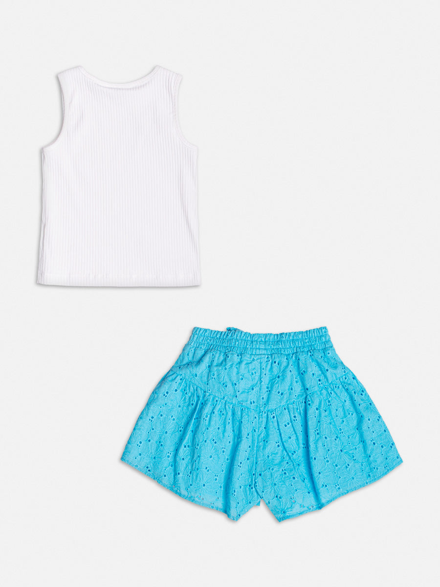 Conjunto Infantil Momi Verão Shorts Laise Azul e Blusa