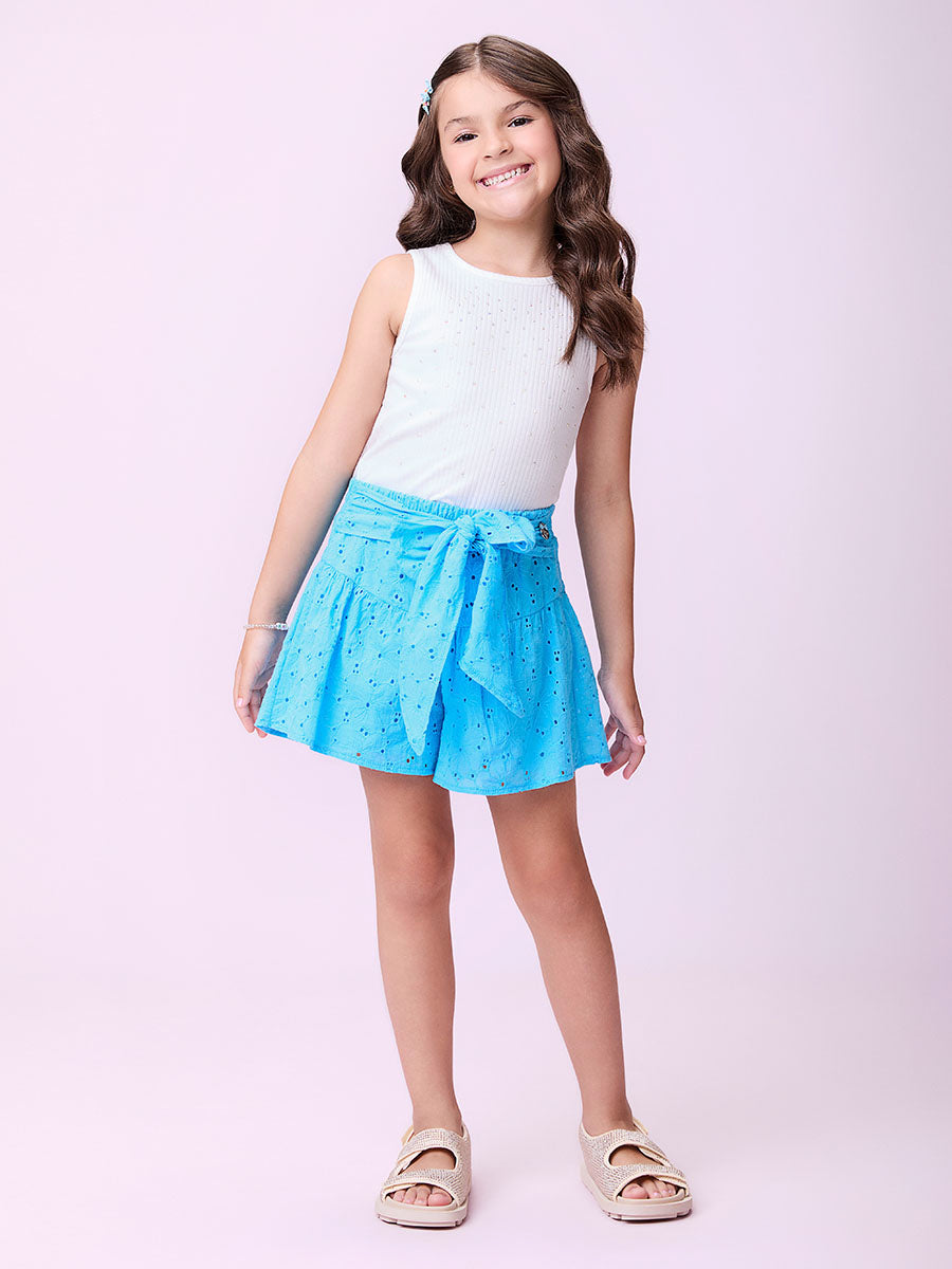 Conjunto Infantil Momi Verão Shorts Laise Azul e Blusa