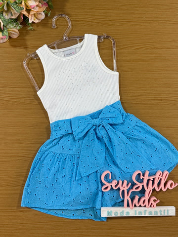 Conjunto Infantil Momi Verão Shorts Laise Azul e Blusa