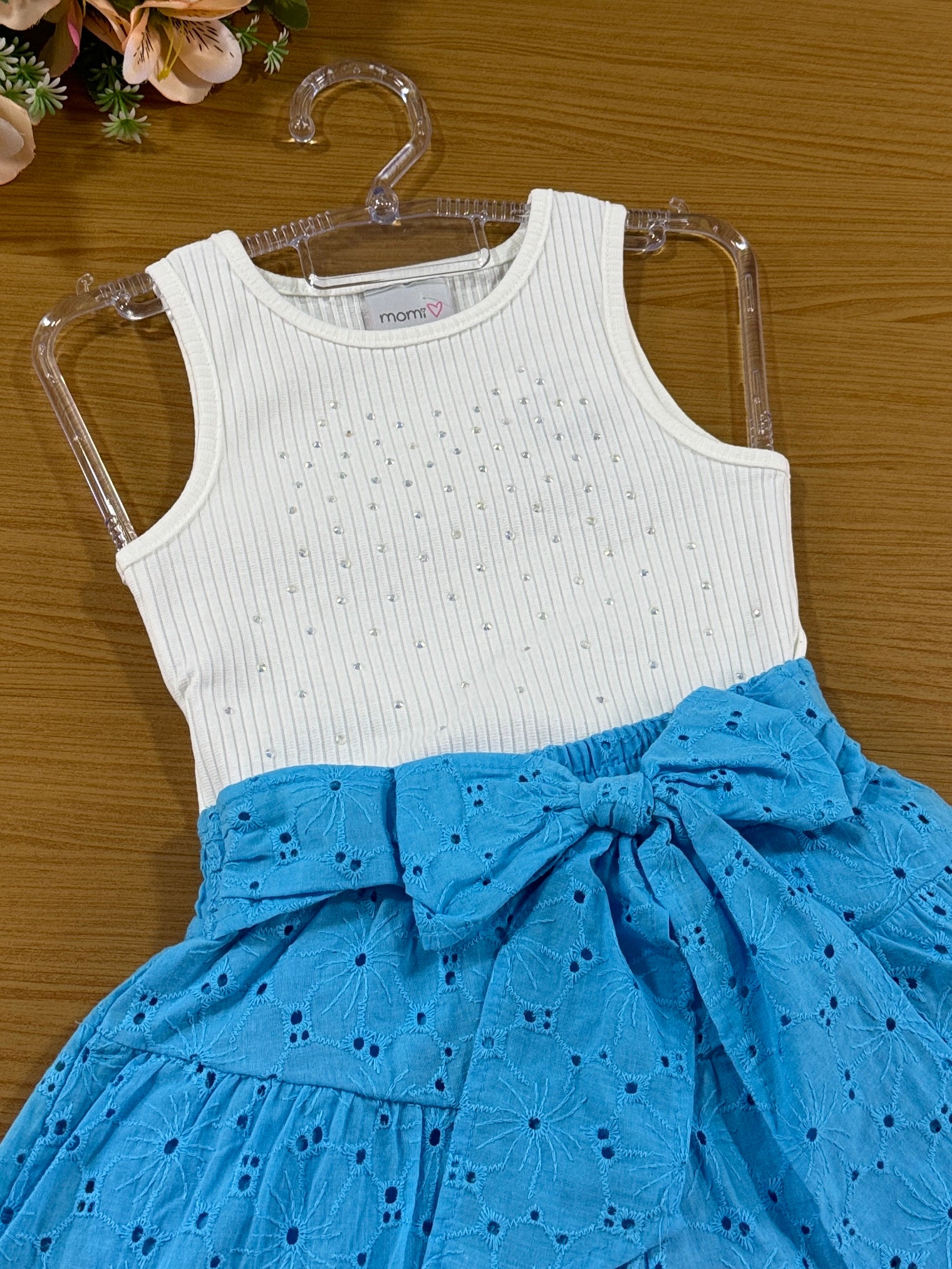Conjunto Infantil Momi Verão Shorts Laise Azul e Blusa