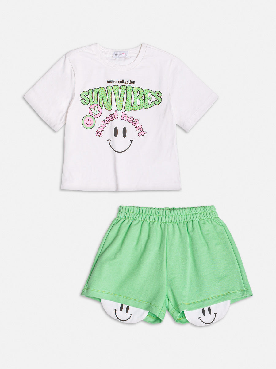 Conjunto Infantil Momi Verão Short Verde com Blusa Branca
