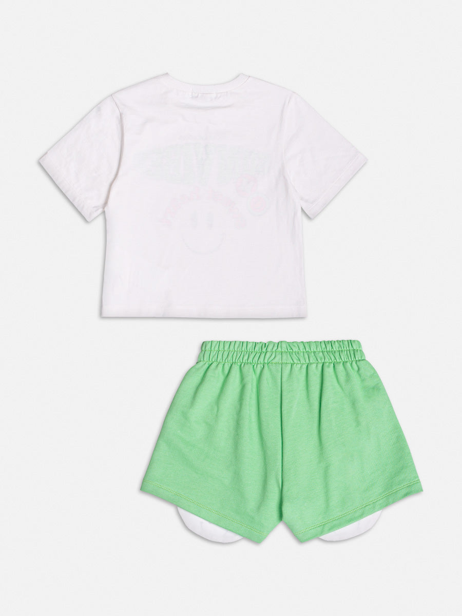 Conjunto Infantil Momi Verão Short Verde com Blusa Branca