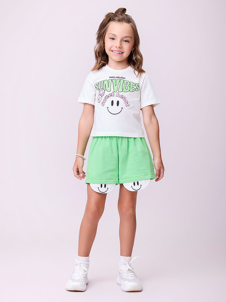 Conjunto Infantil Momi Verão Short Verde com Blusa Branca