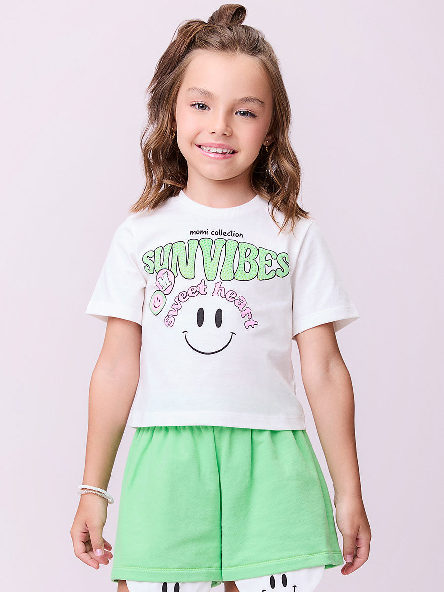 Conjunto Infantil Momi Verão Short Verde com Blusa Branca