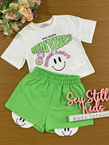 Conjunto Infantil Momi Verão Short Verde com Blusa Branca
