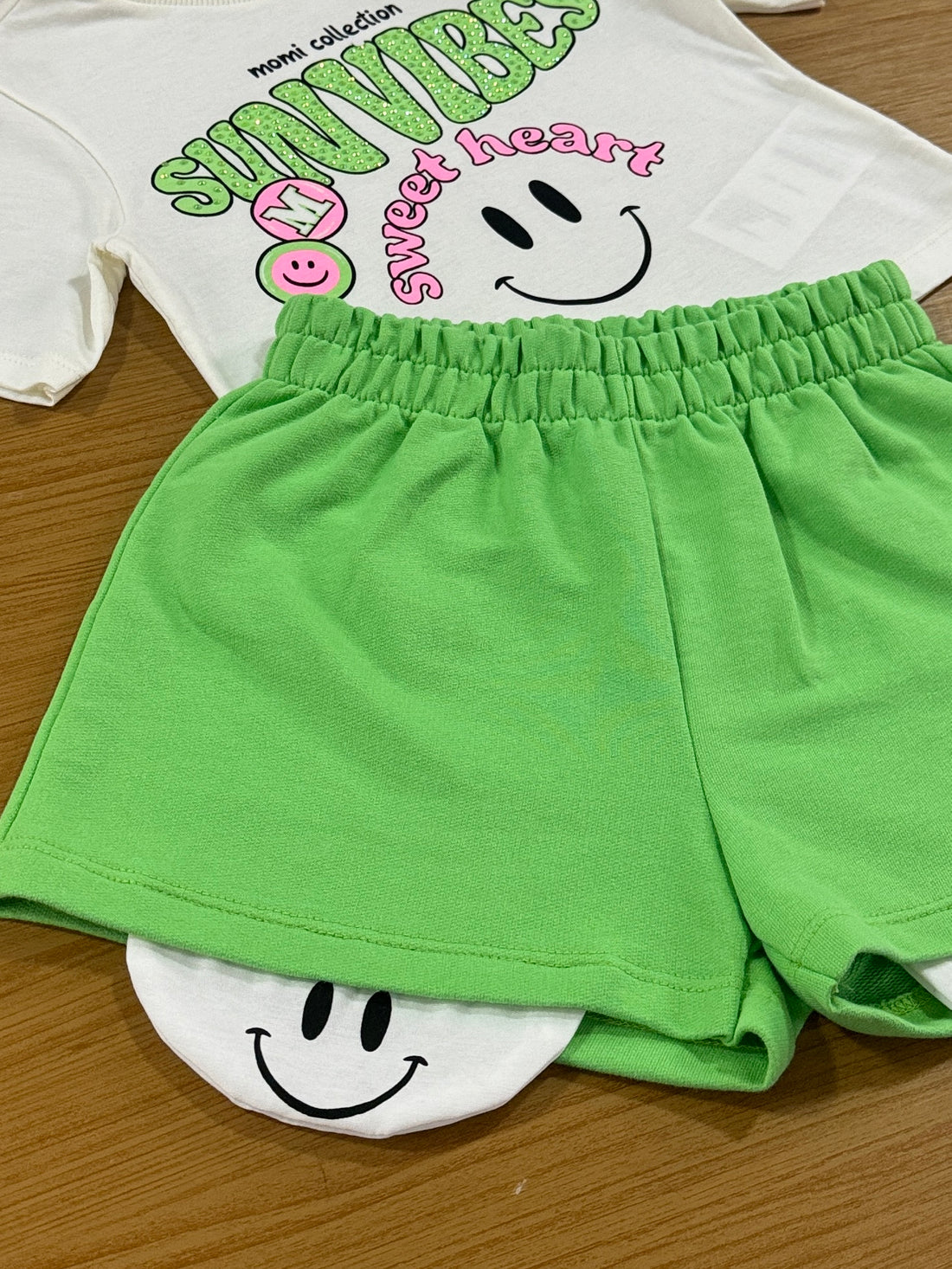 Conjunto Infantil Momi Verão Short Verde com Blusa Branca