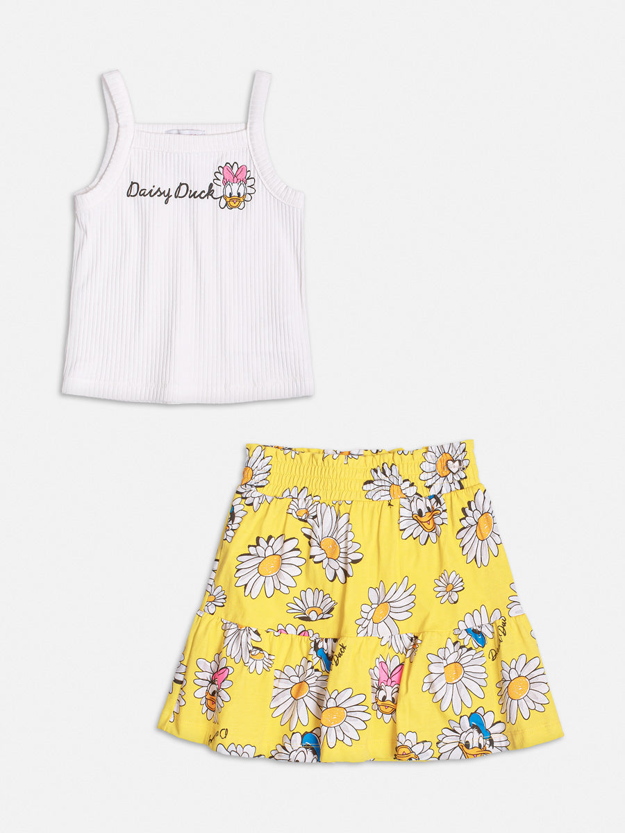 Conjunto Infantil Momi Verão Saia Amarela e Blusa Margarida