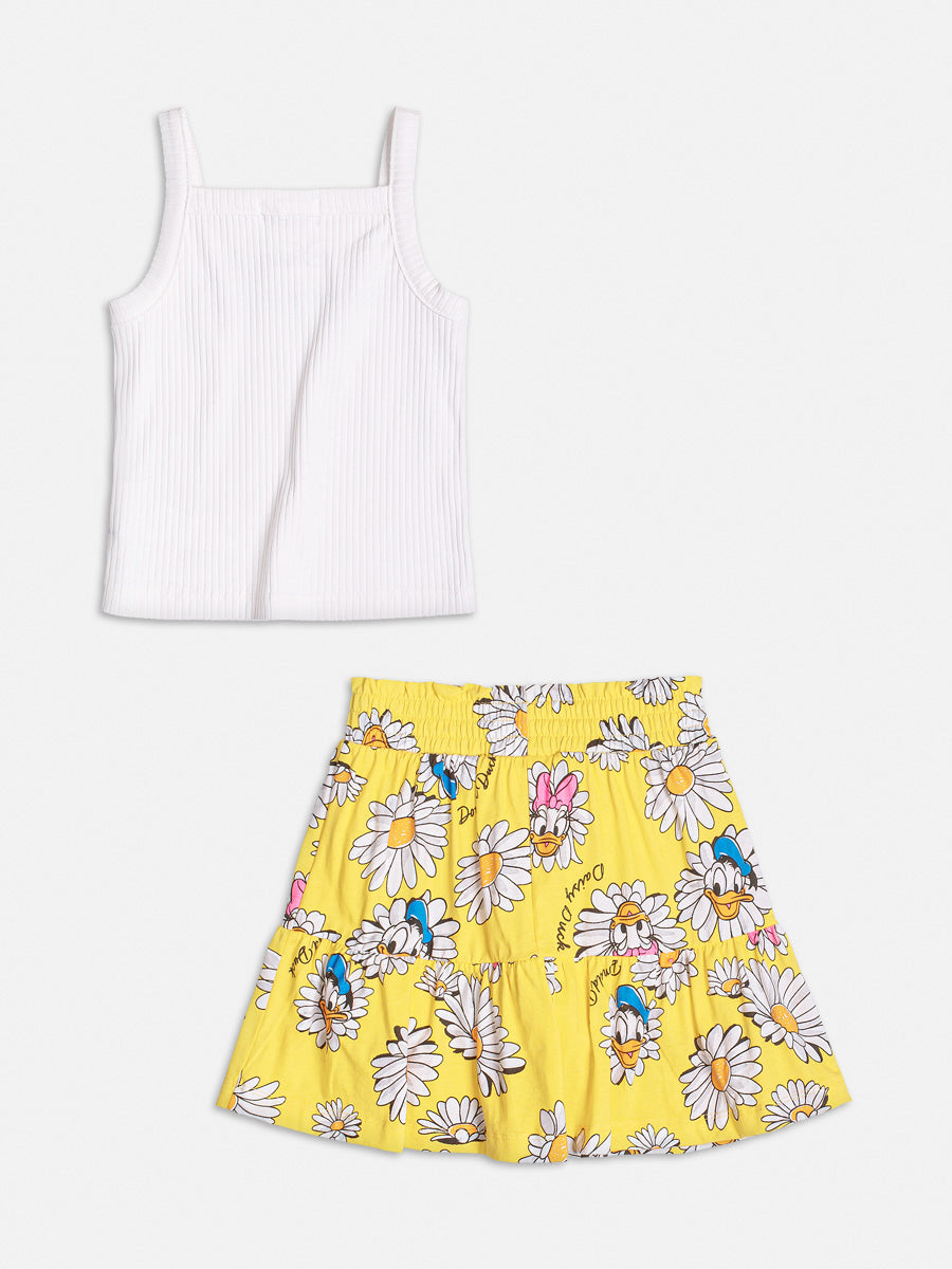 Conjunto Infantil Momi Verão Saia Amarela e Blusa Margarida