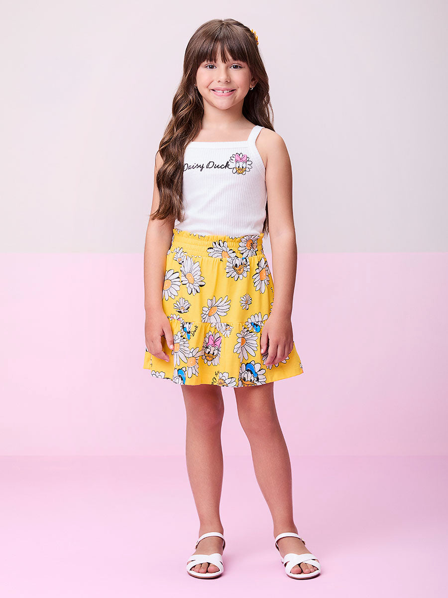 Conjunto Infantil Momi Verão Saia Amarela e Blusa Margarida