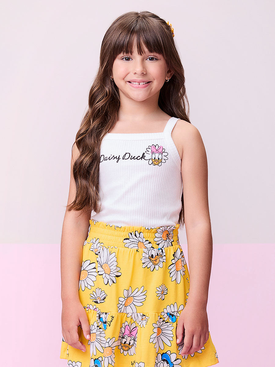 Conjunto Infantil Momi Verão Saia Amarela e Blusa Margarida