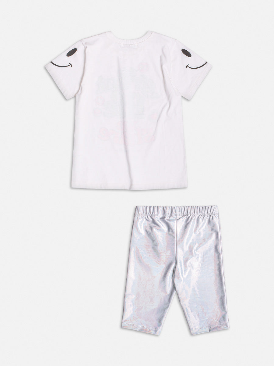 Conjunto Infantil Momi Verão Shorts Ciclista Holográfico Blusa Smile