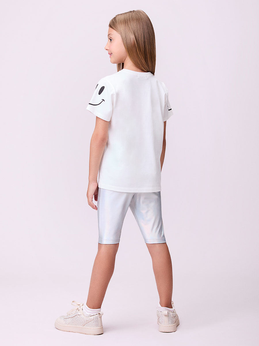 Conjunto Infantil Momi Verão Shorts Ciclista Holográfico Blusa Smile