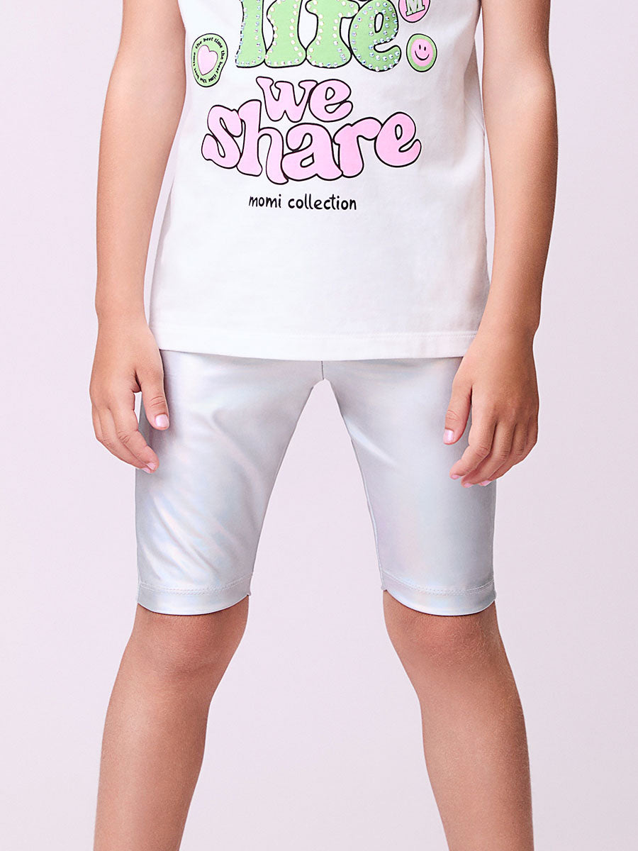 Conjunto Infantil Momi Verão Shorts Ciclista Holográfico Blusa Smile