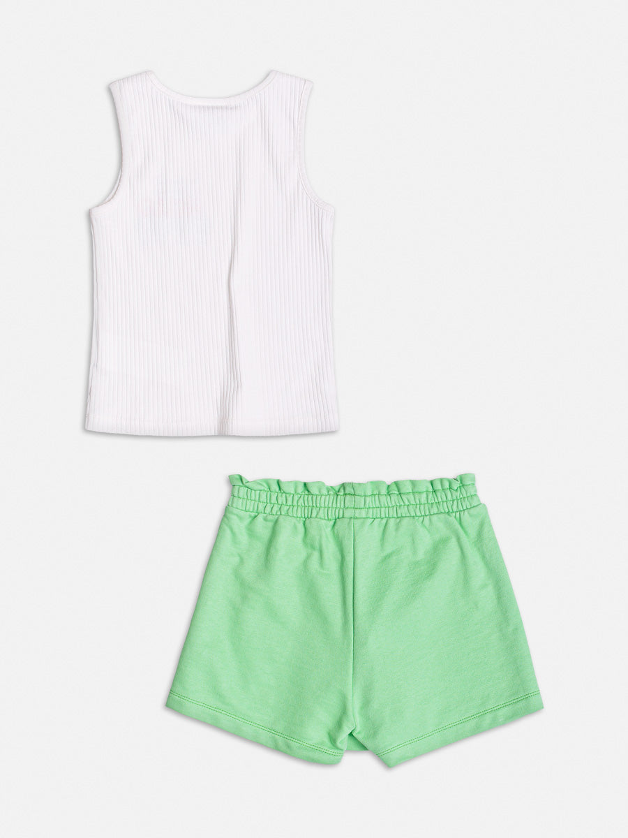 Conjunto Infantil Momi Verão Shorts Saia Verde e Regata Summer
