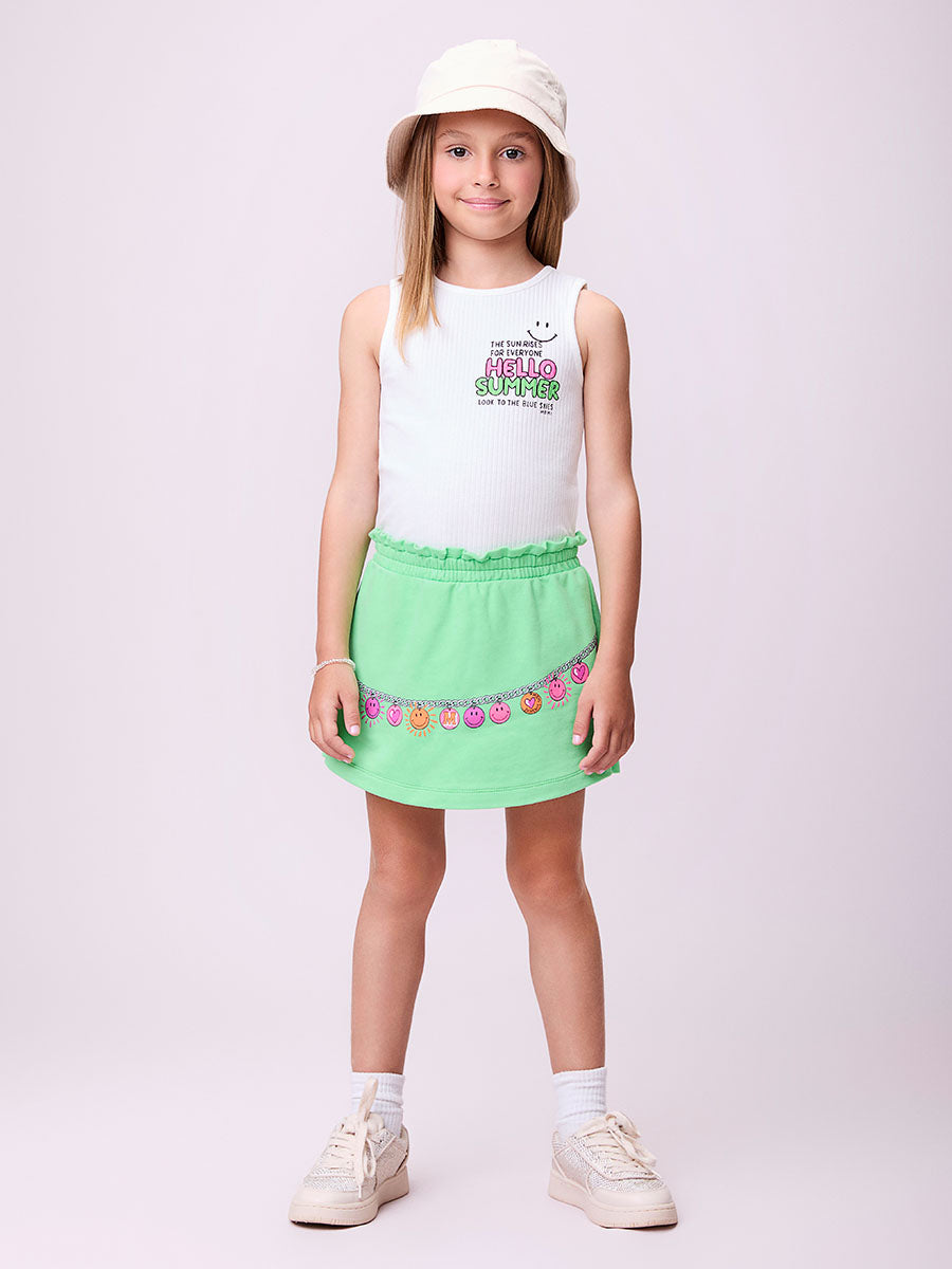 Conjunto Infantil Momi Verão Shorts Saia Verde e Regata Summer