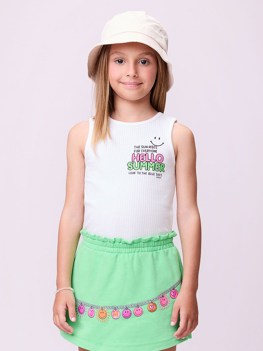 Conjunto Infantil Momi Verão Shorts Saia Verde e Regata Summer
