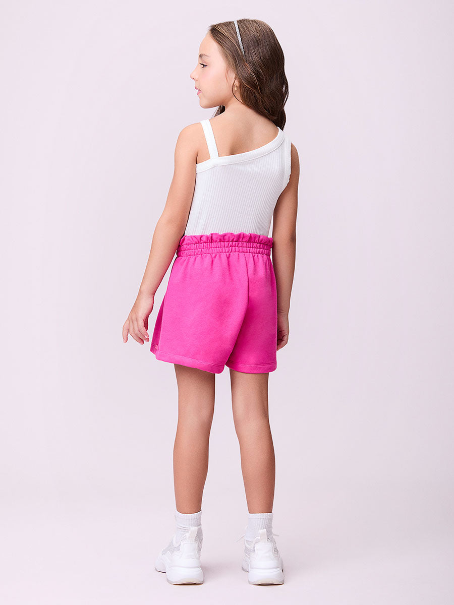 Conjunto Infantil Momi Verão Shorts Rosa e Blusa  Canelada Borboleta