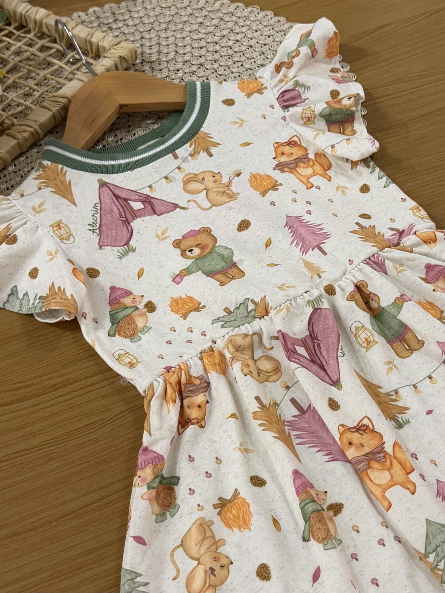Vestido Infantil Kukiê Inverno Off White Animais na Floresta