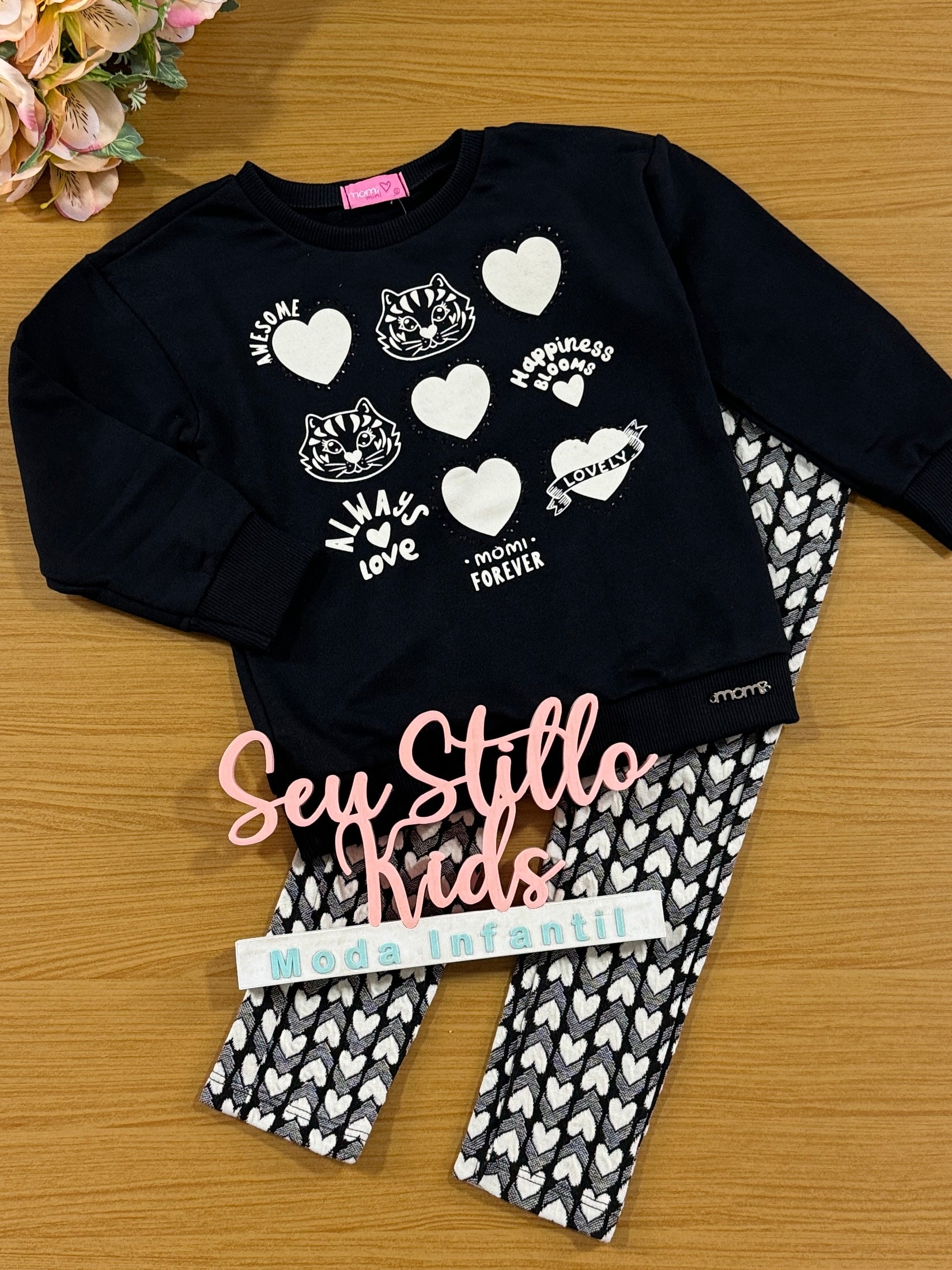 Conjunto Infantil Momi Inverno Calça e Moletom Sem Flanela Gatinho