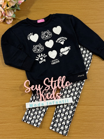Conjunto Infantil Momi Inverno Calça e Moletom Sem Flanela Gatinho