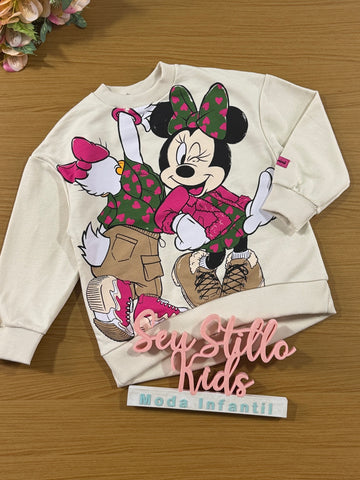 Moletom Infantil Animê Inverno Minnie e Margarida Disney