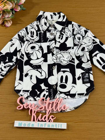 Conjunto Infantil Animê Inverno Shorts e Minnie e Mickey Disney