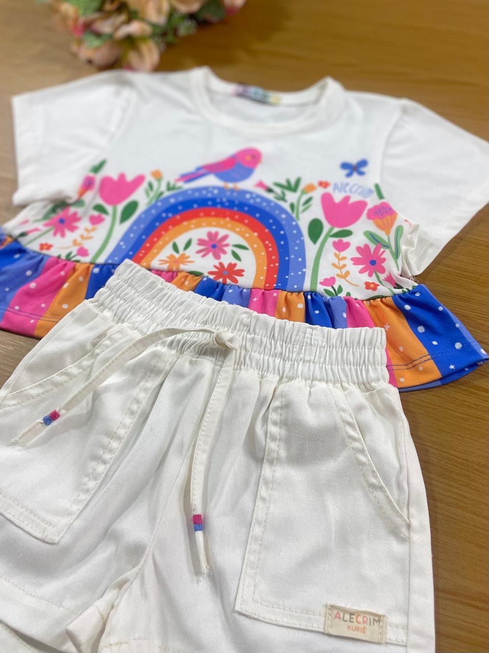 Conjunto Infantil Kukie Alecrim Inverno Shorts Branco