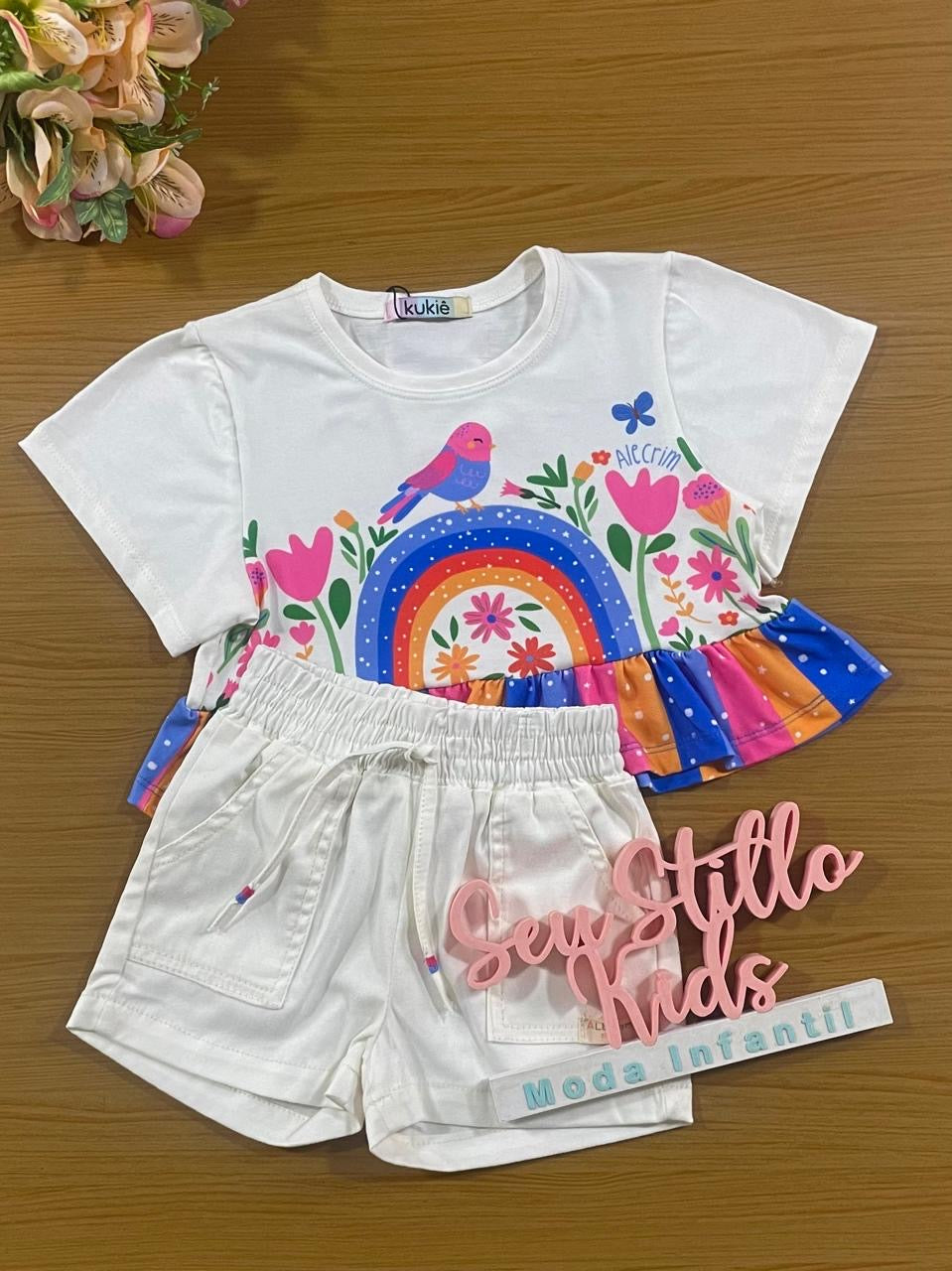 Conjunto Infantil Kukie Alecrim Inverno Shorts Branco