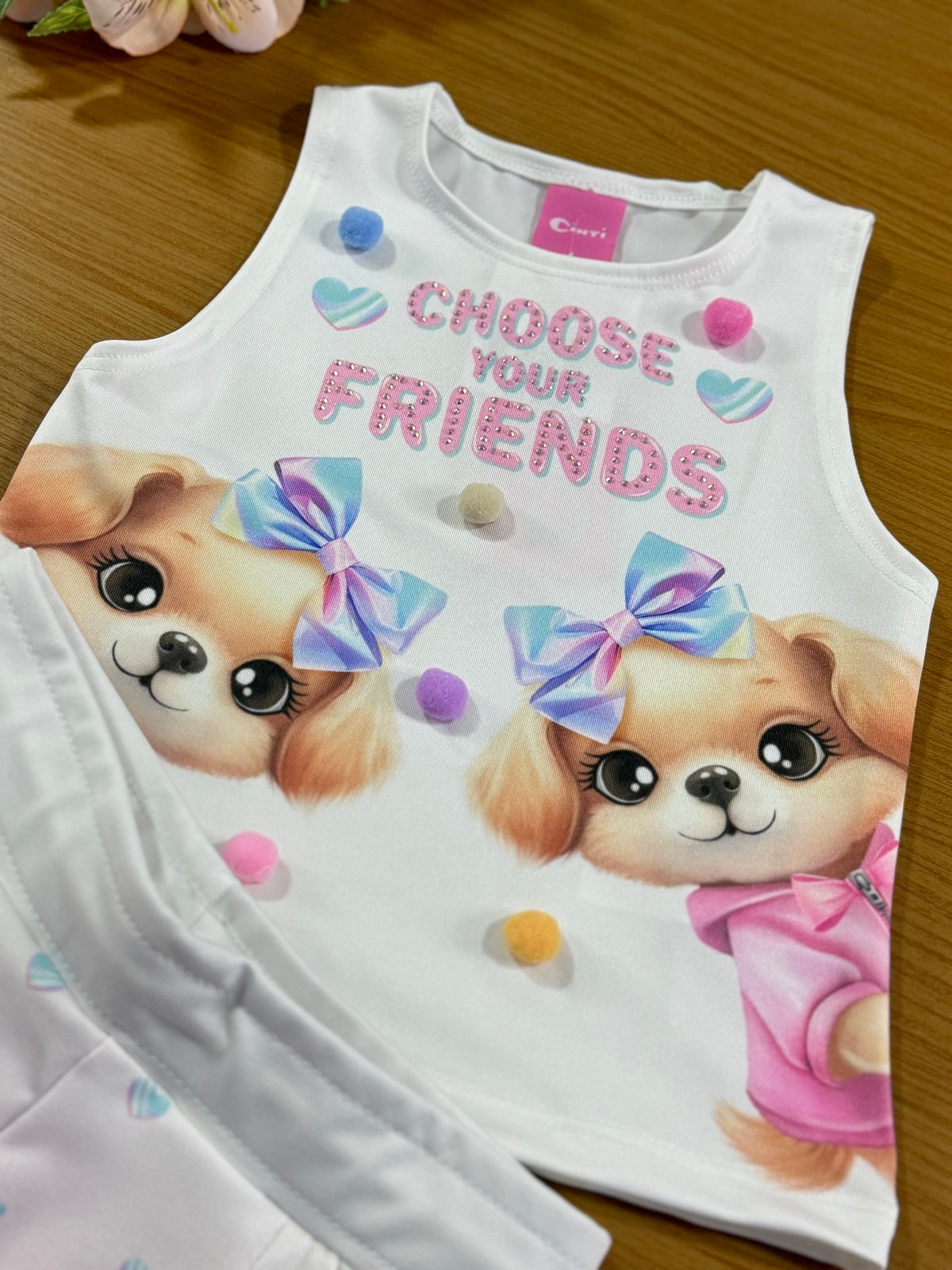 Conjunto Infantil Cinti Verão Shorts e Blusa Cachorrinhas