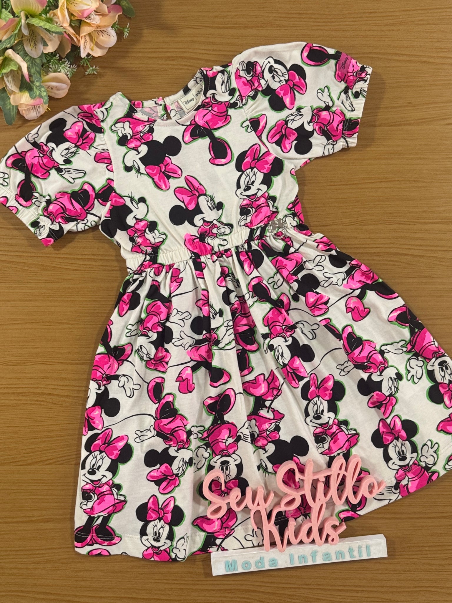 Vestido Infantil Animê Verão Minnie Rosa Disney