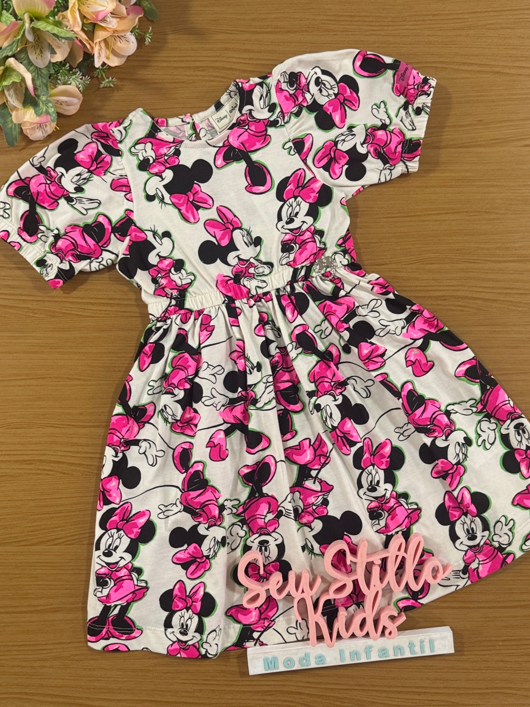 Vestido Infantil Animê Verão Minnie Rosa Disney